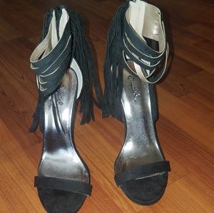 Black Fringe Heels
